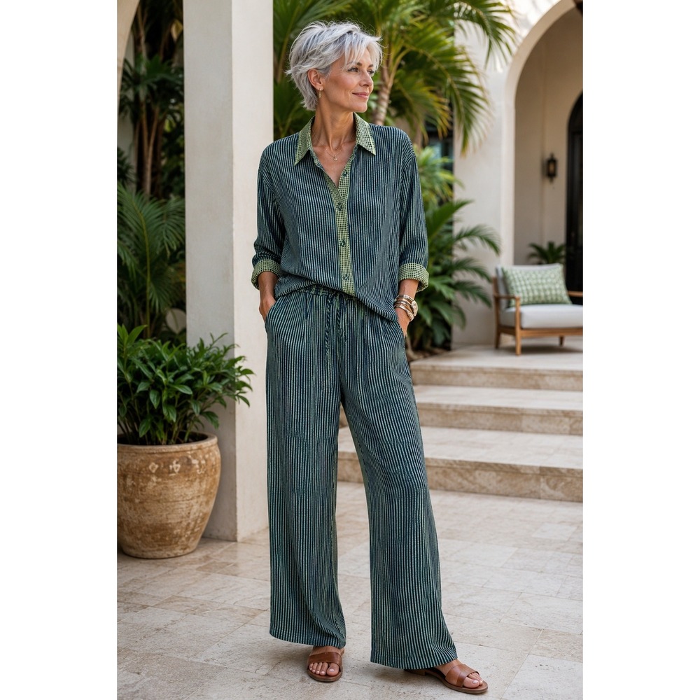 Vintage Saint Germain Striped Rayon‎ Acetate 2 Piece Lounge Set M